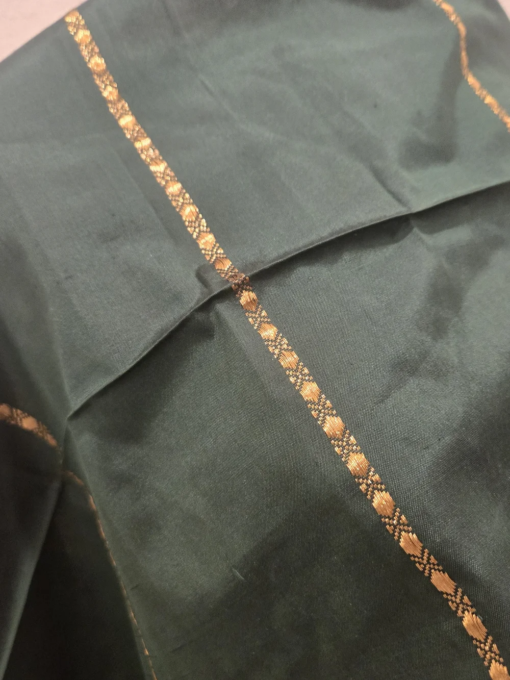 Classic Dark Green Silk Scarf with Gold Trim